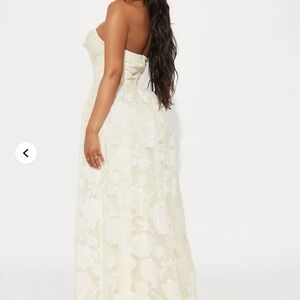 Fashion Nova Cream Strapless Floral Lace Maxi Dress